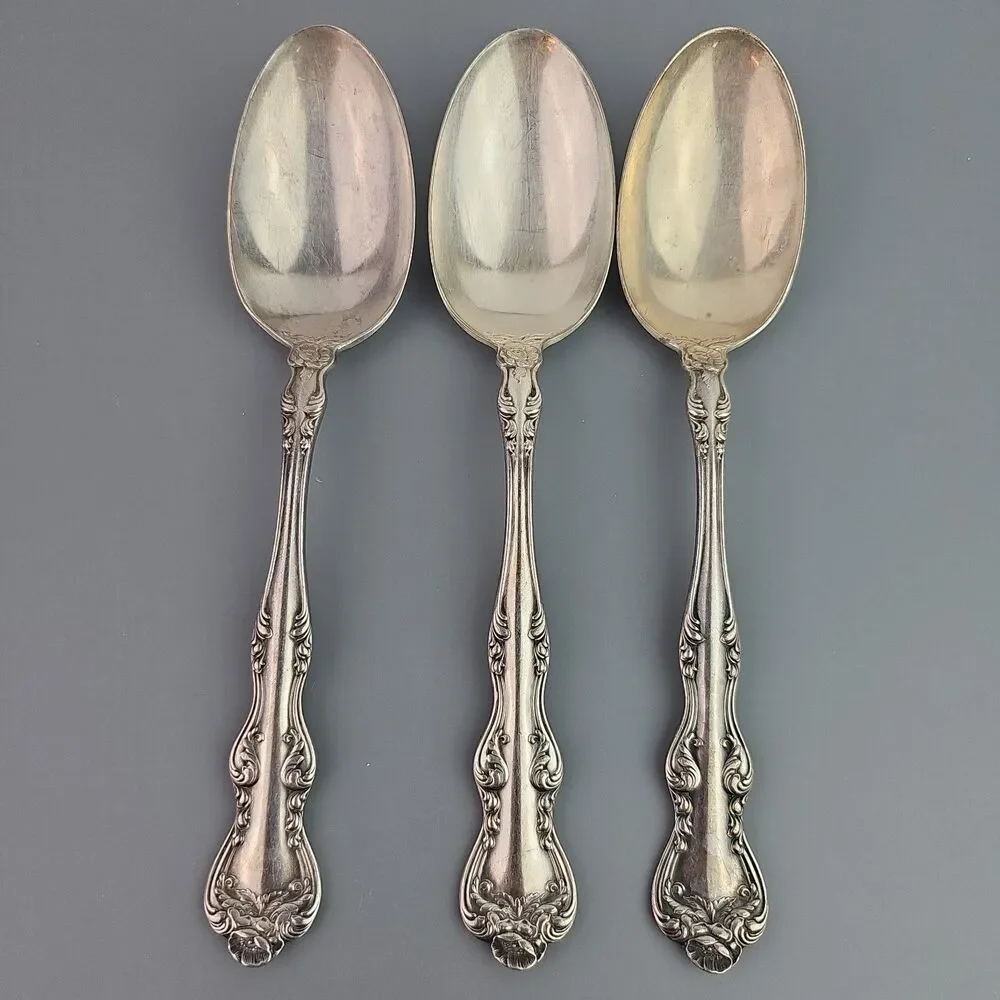 3 Vintage Rockford S.P. Co.12 star Silver Plated Serving Spoons 8 inch Floral